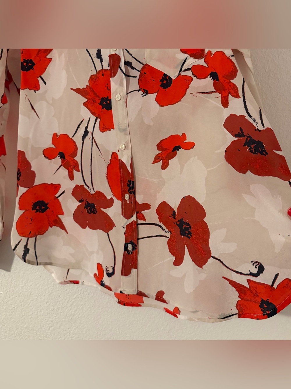 J Crew Silk Chiffon Poppy Print Button Up Long Sleeve Blouse Size 8 - Picture 6 of 10
